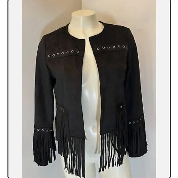 Black Fringe Blazer with Open Front - Picture 5 of 5